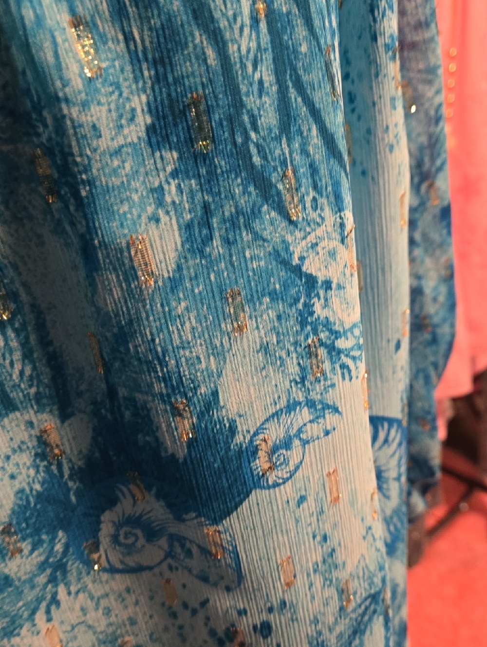 White House Black Market Off-Shoulder Blue Printed Blouse - Picture 7 of 12